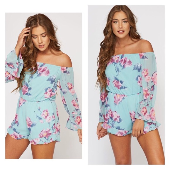 SwankStyles Pants - Blue and purple Off Shoulder romper